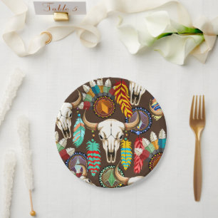 Buffalo Skull Native American Emblem Paper Plate