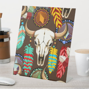 Buffalo Skull Native American Emblem Pedestal Sign