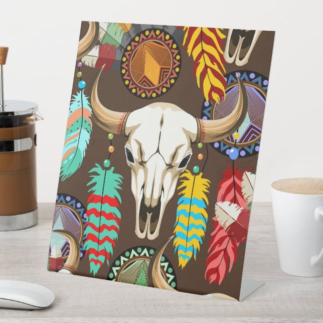 Buffalo Skull Native American Emblem Pedestal Sign (In SItu)