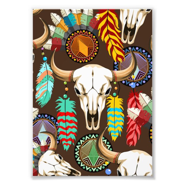 Buffalo Skull Native American Emblem Photo Print (Front)