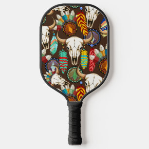 Buffalo Skull Native American Emblem Pickleball Paddle