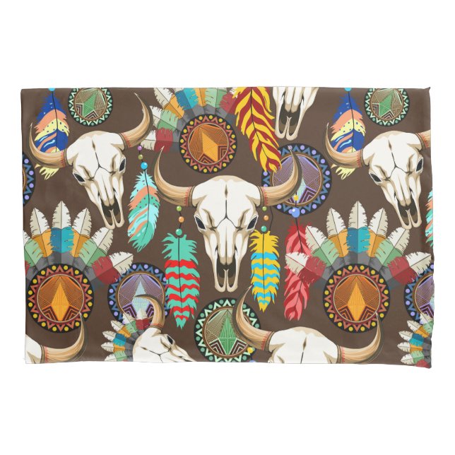 Buffalo Skull Native American Emblem Pillowcase (Front)