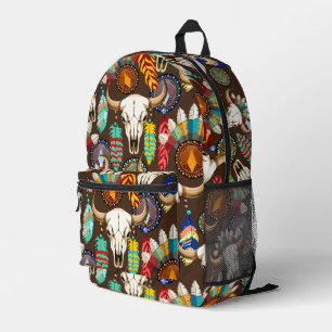 Buffalo Skull Native American Emblem Printed Backpack