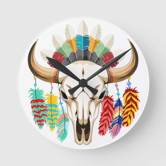 Buffalo Skull Native American Emblem Round Clock (Front)