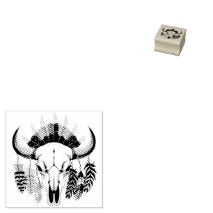 Buffalo Skull Native American Emblem Rubber Stamp