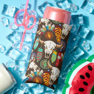 Buffalo Skull Native American Emblem Seltzer Can Cooler