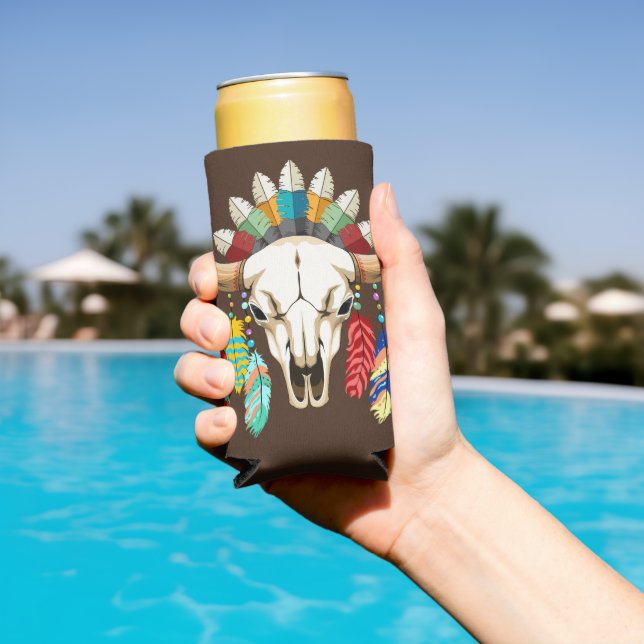 Buffalo Skull Native American Emblem Seltzer Can Cooler (In Situ Pool)