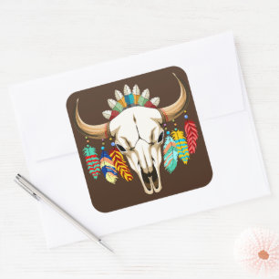 Buffalo Skull Native American Emblem Square Sticker
