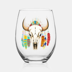 Buffalo Skull Native American Emblem Stemless Wine Glass