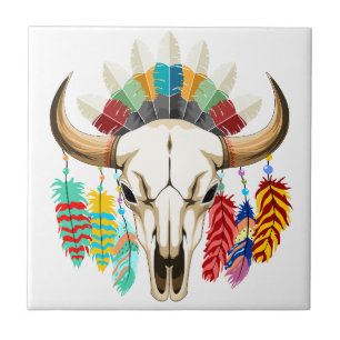 Buffalo Skull Native American Emblem Tile