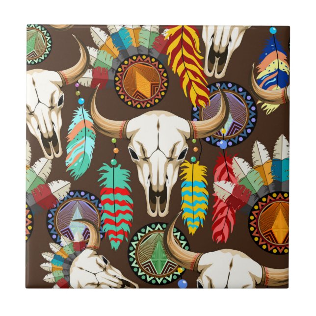 Buffalo Skull Native American Emblem Tile (Front)
