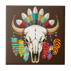 Buffalo Skull Native American Emblem Tile
