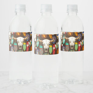 Buffalo Skull Native American Emblem Water Bottle Label