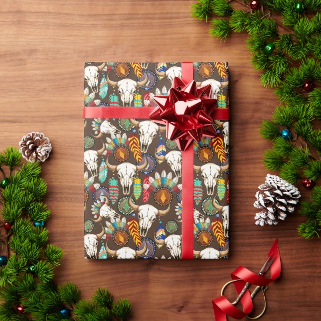 Buffalo Skull Native American Emblem Wrapping Paper (Holiday Gift)