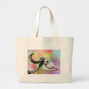 Buffalo Skull on a Watercolor Background Large Tote Bag