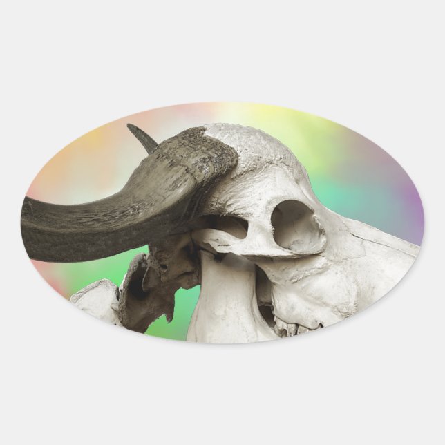 Buffalo Skull on a Watercolor Background Oval Sticker (Front)