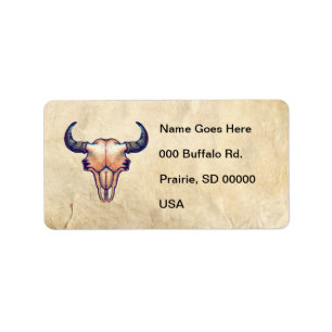 Buffalo Skull on Tan Faux Leather Label