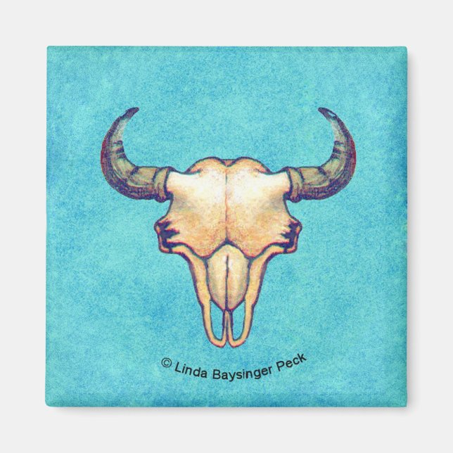 Buffalo Skull Turquoise Western Magnet (Front)
