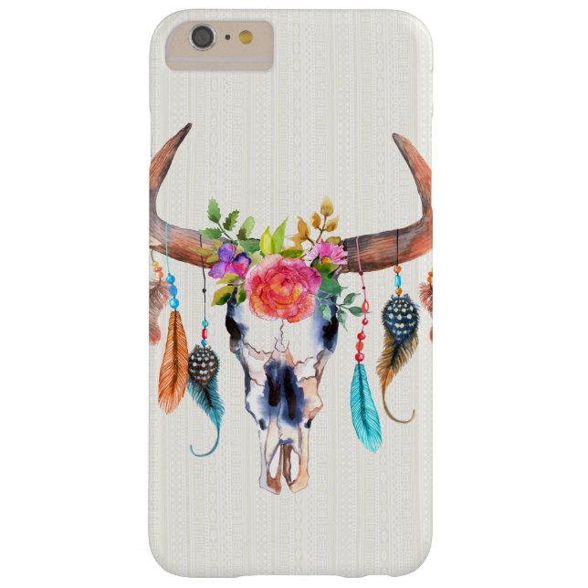 Buffalo Skull With Feather And Flowers Case-Mate iPhone Case (Back)