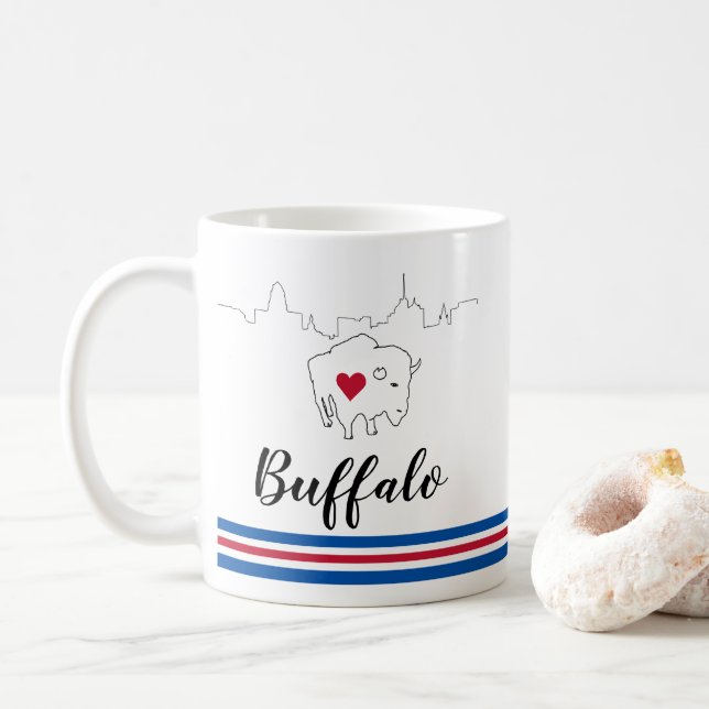 Buffalo Skyline Bills Illustration Coffee Mug (With Donut)