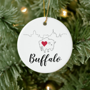 Buffalo Skyline Illustration Art Ceramic Tree Decoration