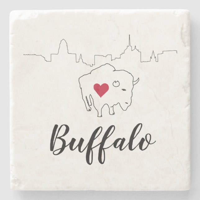 Buffalo Skyline Illustration Stone Coaster (Front)