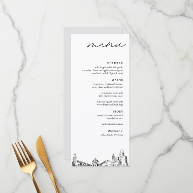 Buffalo Skyline Modern Wedding Dinner Menu (Front/Back In Situ)