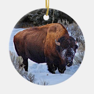 Buffalo Snow Photo Ceramic Tree Decoration