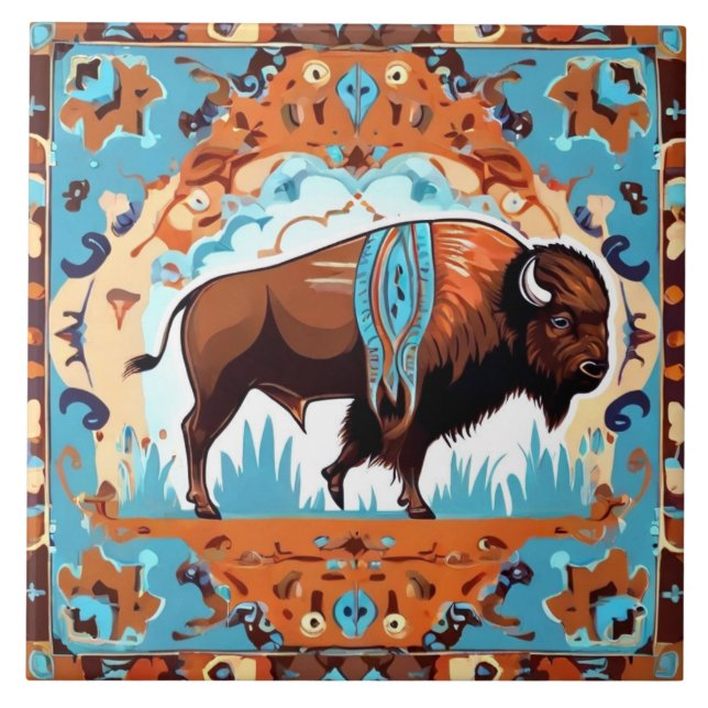 Buffalo Southwestern Southwest Brown Teal Blue Tile (Front)