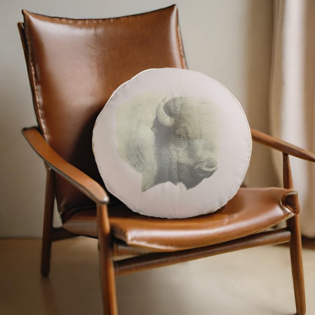 Buffalo Spirit Animal Original Art Round Cushion (Creator Uploaded)