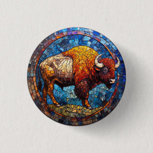 Buffalo Stained Glass Artwork 3 Cm Round Badge