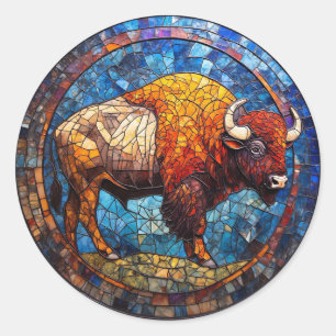 Buffalo Stained Glass Artwork Classic Round Sticker