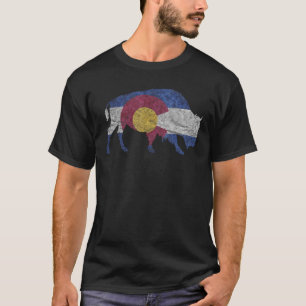 Buffalo State Flag Colorado Rocky Mountains Skiing T-Shirt