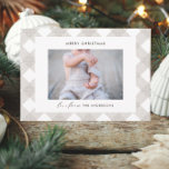 Buffalo tartan modern natural 1 photo Christmas Holiday Card<br><div class="desc">Buffalo tartan beige modern natural 1 photo Christmas holiday card. Simple,  clean elegant minimal design.</div>