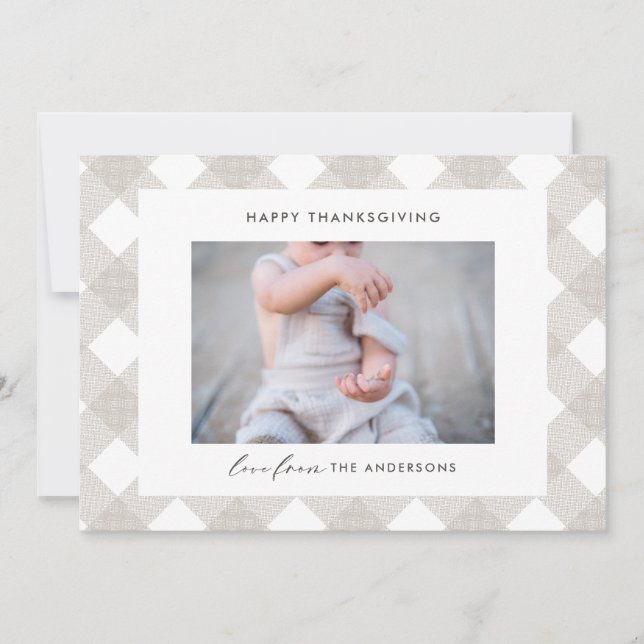 Buffalo tartan modern natural 1 photo thanksgiving holiday card (Front)