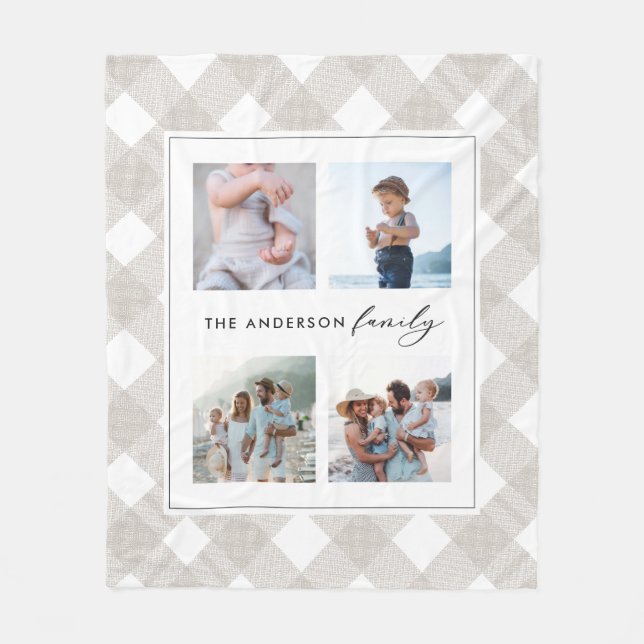 Buffalo tartan modern natural 4 photo Christmas Fleece Blanket (Front)