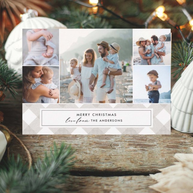 Buffalo tartan modern natural 5 photo Christmas Holiday Card (Creator Uploaded)