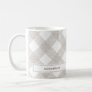Buffalo tartan modern natural beige personalised coffee mug