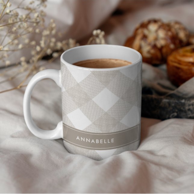 Buffalo tartan modern natural beige personalised coffee mug (Creator Uploaded)