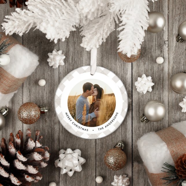 Buffalo tartan modern natural photo Christmas Ceramic Tree Decoration (Creator Uploaded)