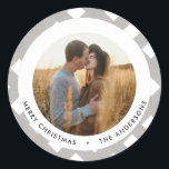 Buffalo tartan modern natural photo Christmas Classic Round Sticker<br><div class="desc">Buffalo tartan beige modern natural 1 photo Christmas holiday decor favour sticker. Simple,  clean elegant minimal design.</div>