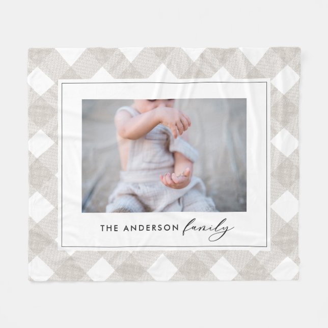 Buffalo tartan modern natural photo Christmas Fleece Blanket (Front (Horizontal))