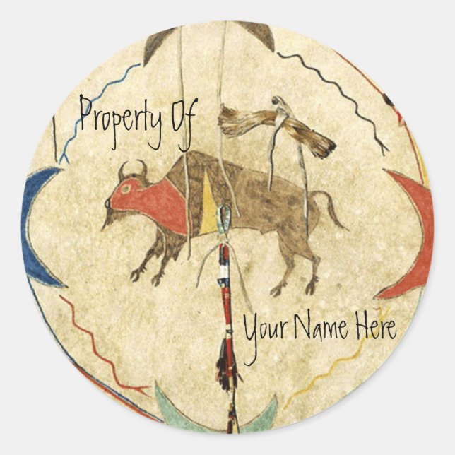 Buffalo Warrior Shield Book Plate Classic Round Sticker (Front)