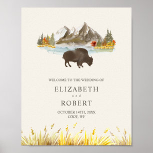 Buffalo Watercolor Ranch Bison Fall Autumn Wedding Poster
