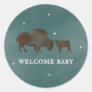 Buffalo Watercolor Stars Baby Shower Classic Round Sticker
