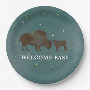 Buffalo Watercolor Stars Baby Shower Paper Plate