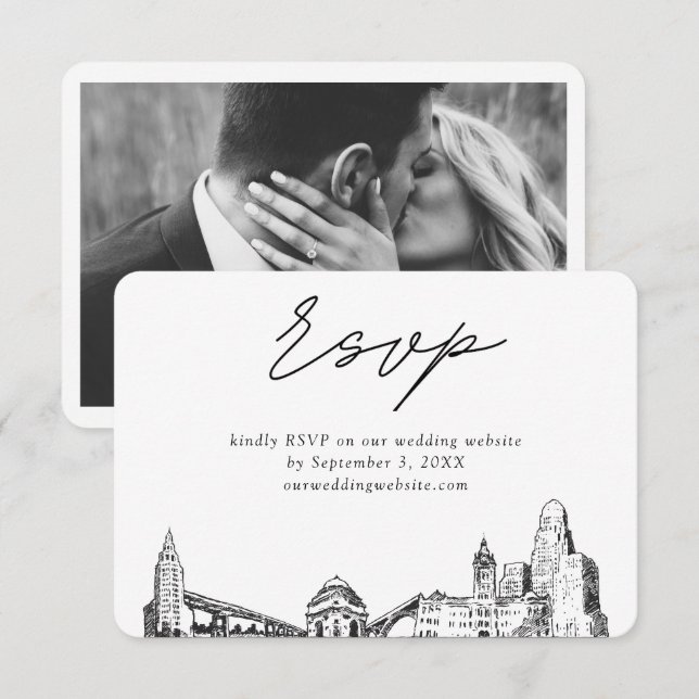 Buffalo Wedding Minimalist Sketch RSVP Enclosure Card (Front/Back)