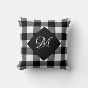 Buffalo white and black checked with monogram cushion