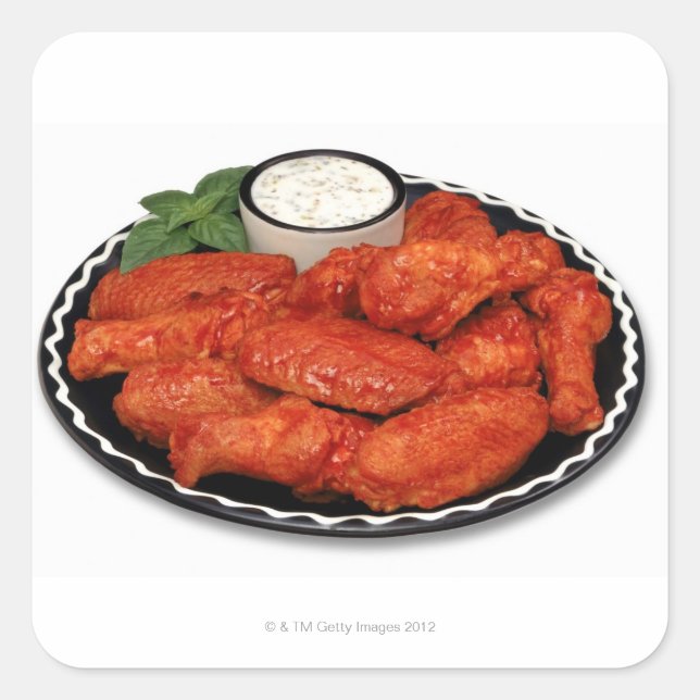 Buffalo wings with blue cheese square sticker (Front)