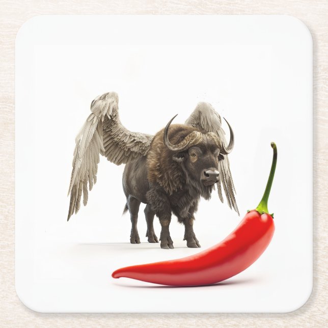 Buffalo Wings With Chilli Pepper Square Paper Coaster (Front)